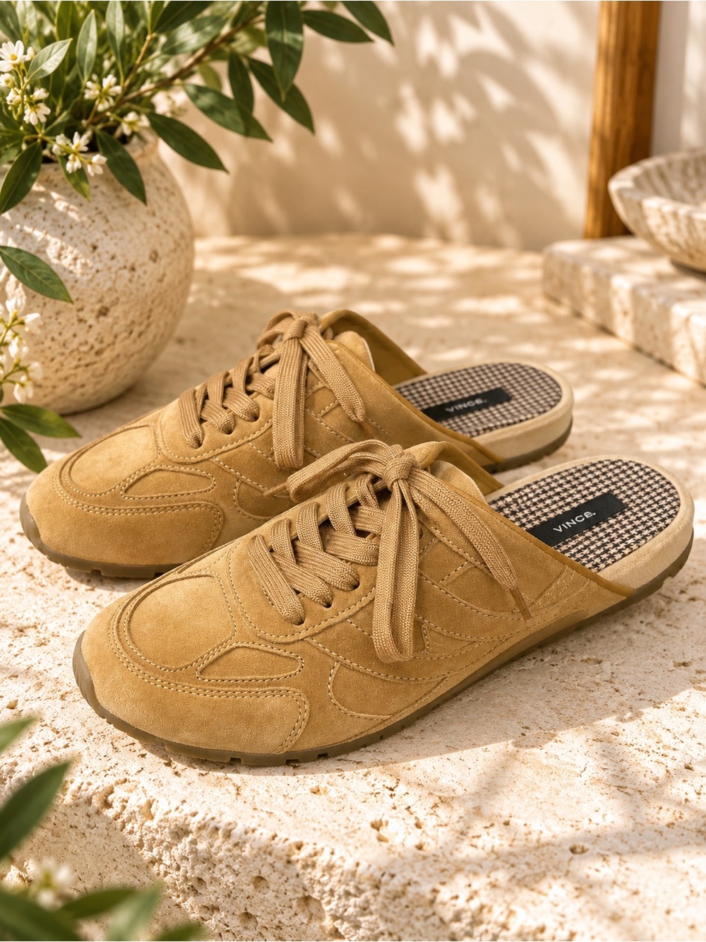 Vince Mojave Suede Lace Up Mule Sneakers Honey Brown Women’s 6.5 old money